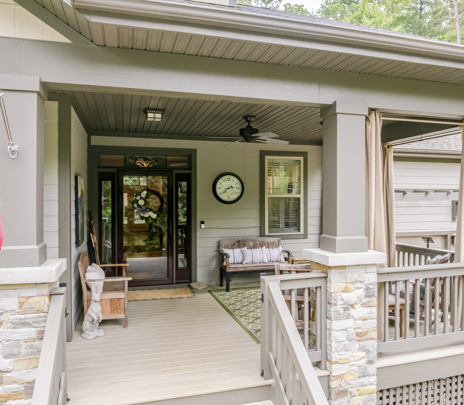 Covered front porch of a one-level Asheville home